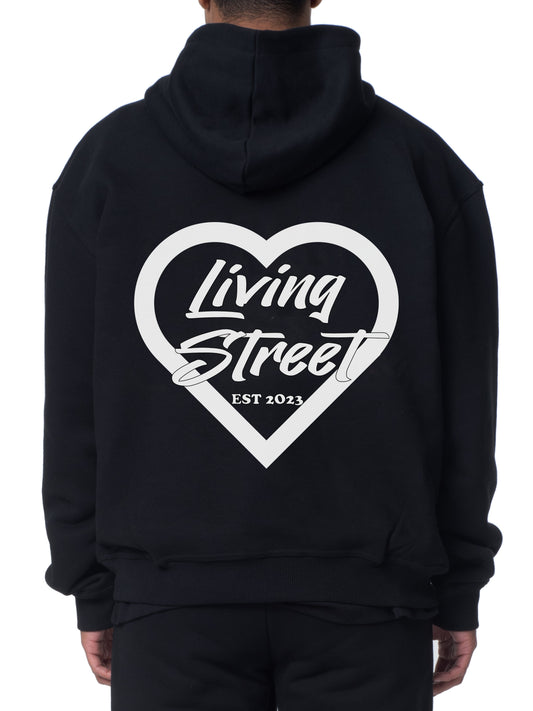 Hoodie Black "WHITE HEART"