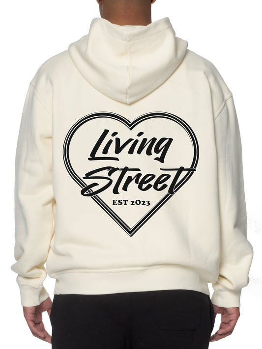 Hoodie Beige "BLACK HEART"