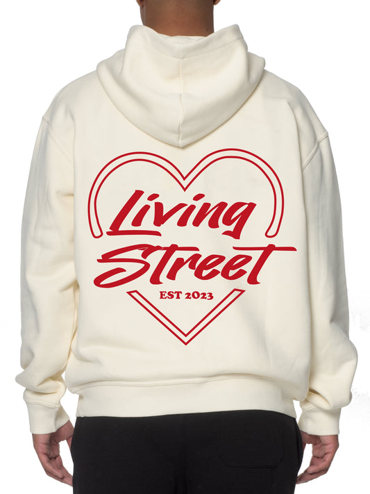 Hoodie Beige "RED HEART"